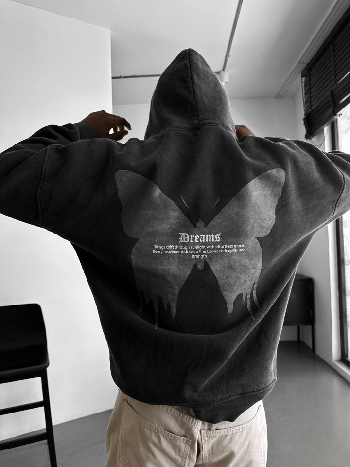 Oversize Washed 'Dreams' Hoodie - Anthracite