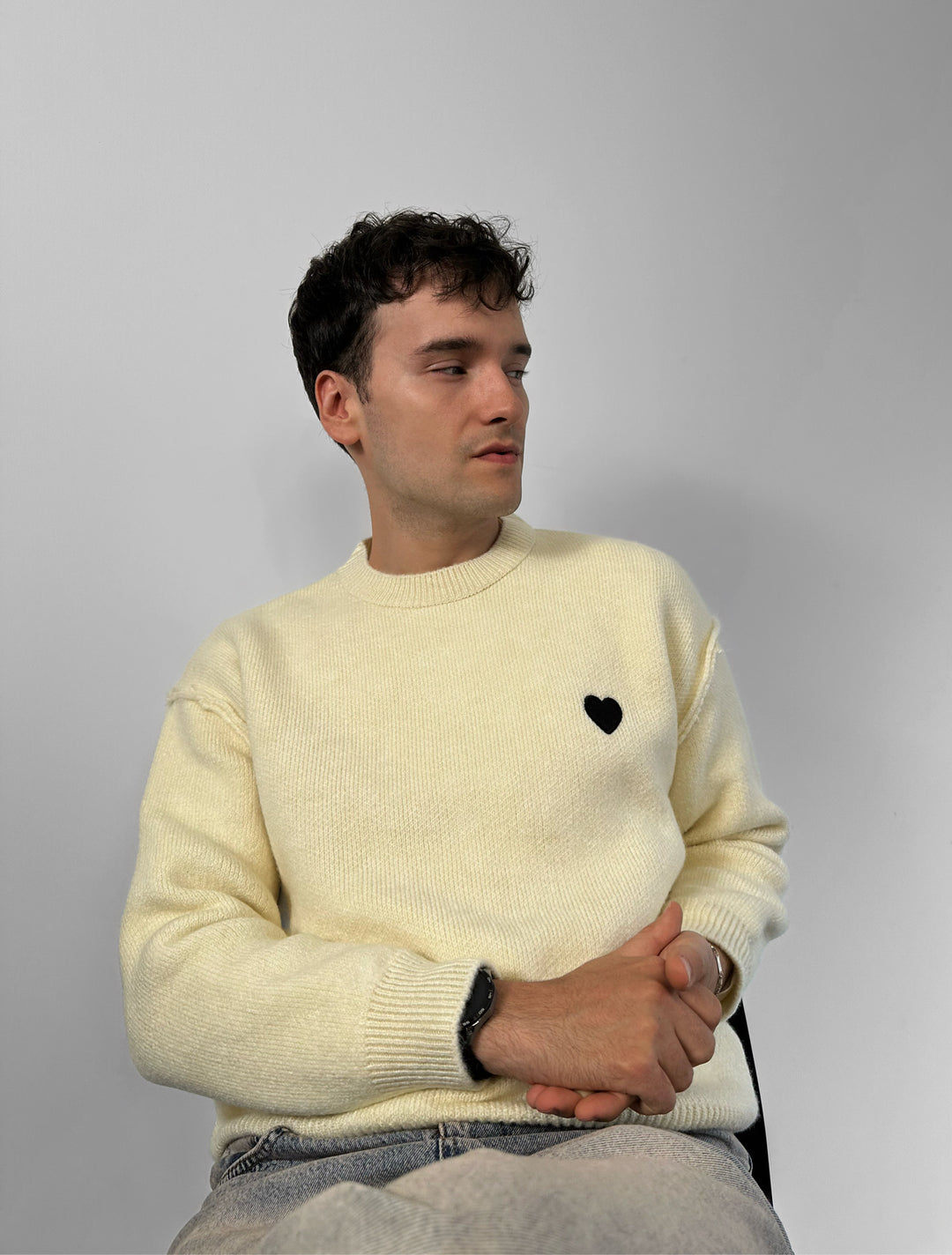 Loose Fit Heart Detail Sweater - Ecru