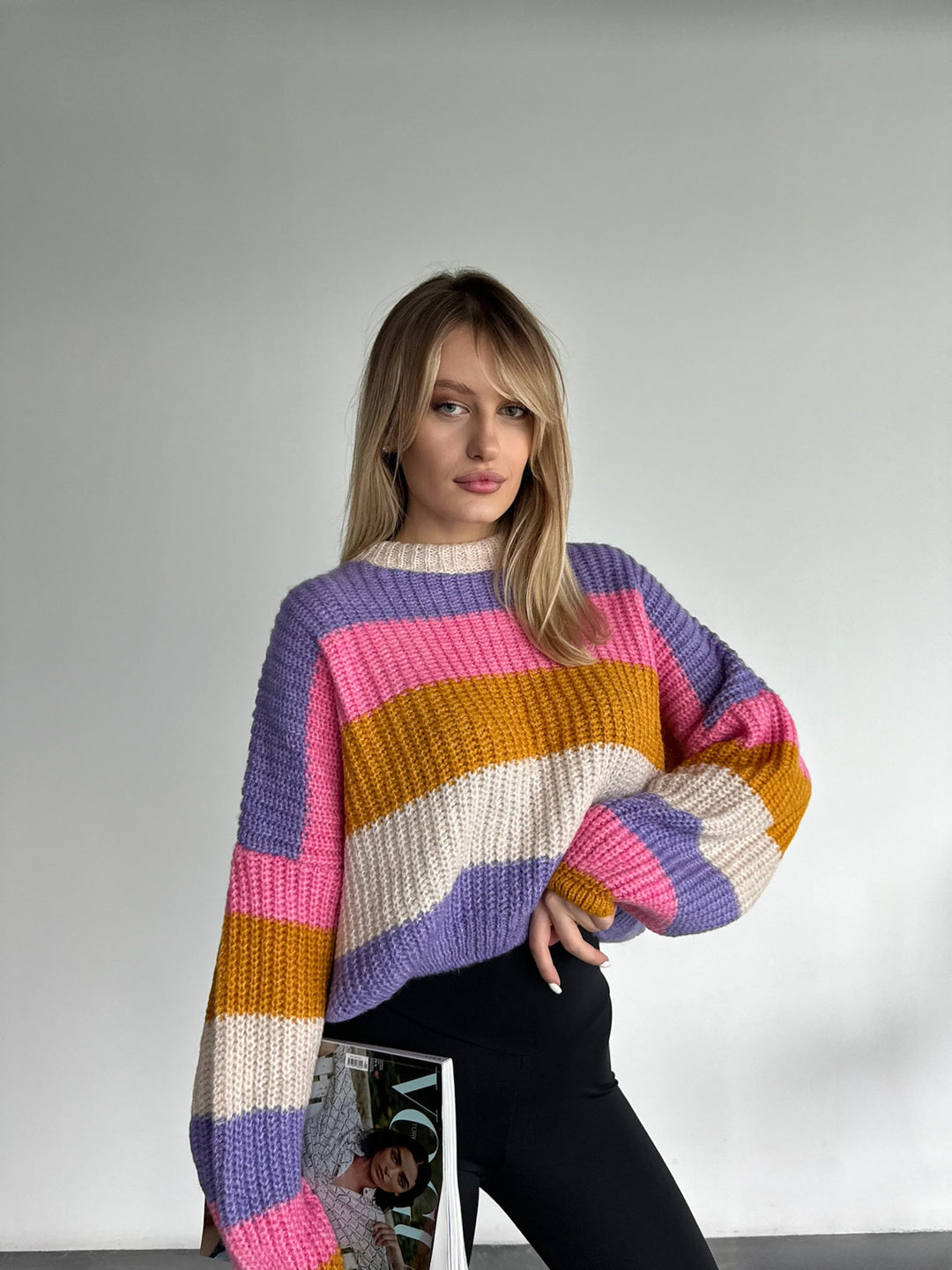 Puffer Arm Rainbow Sweater - Lila
