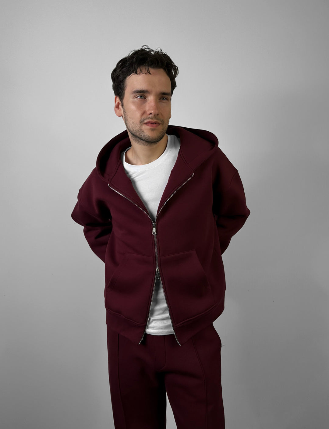 Loose Fit Double-Zip Hoodie - Bordeaux