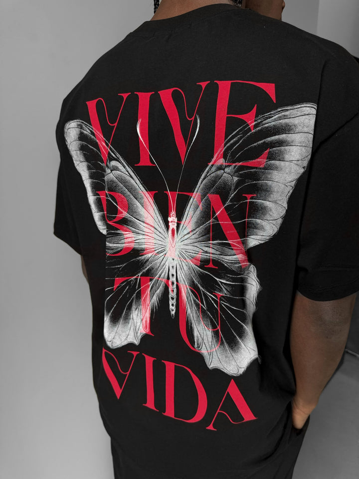 Oversize "Vive Bien Tu Vida" T-Shirt - Black and White