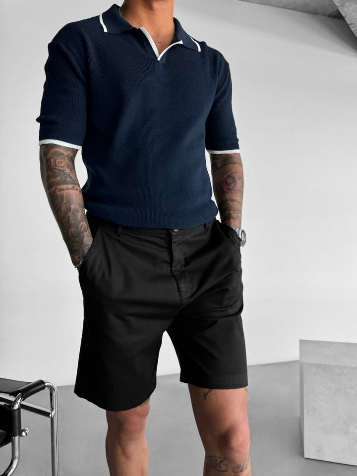 Regular Fit Knit Line Polo T-Shirt - Navy Blue