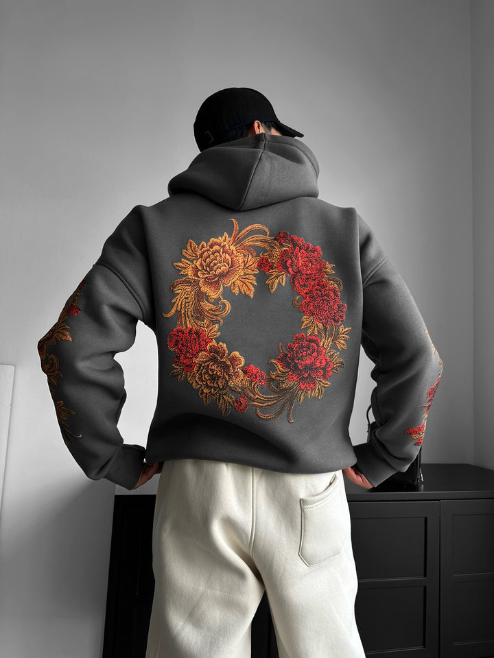 Oversize Chrysanthemum Hoodie - Anthracite