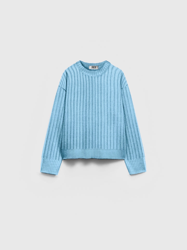 Oversize Round Neck Knit Sweater - Baby blue