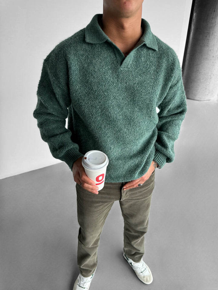 Knit Collar Brushed Pullover - Petrol