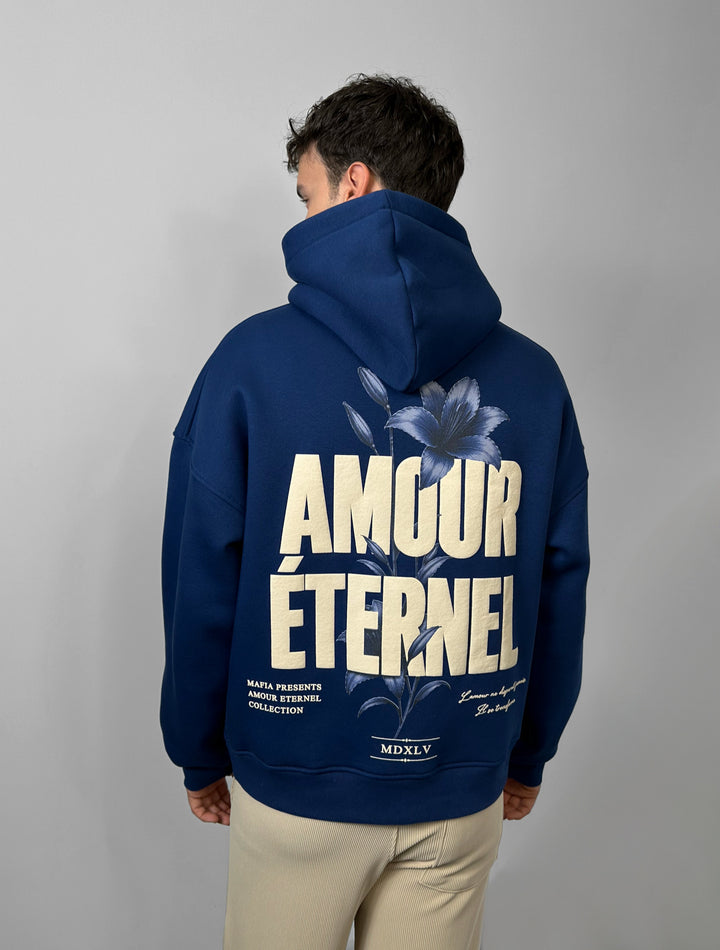 Oversize Amour Éternel Hoodie - Navy Blue