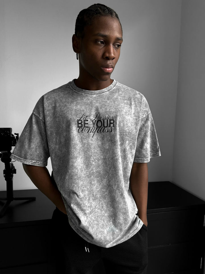 Oversize Washed 'Be your Soul Shine' T-Shirt - Grey