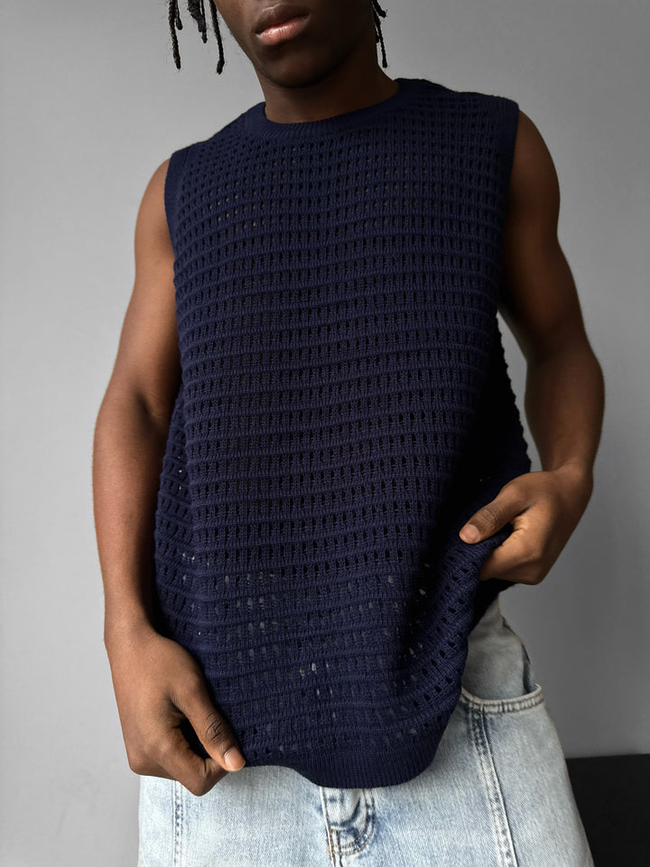 Oversize Grid Tanktop - Dark Blue