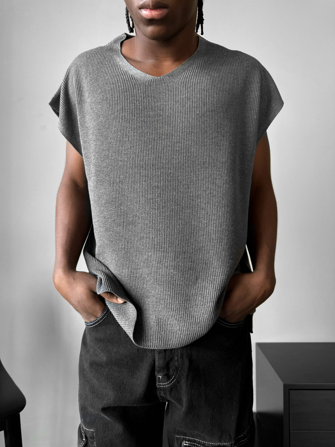 Oversize rolled Edge Knit Tanktop - Anthracite