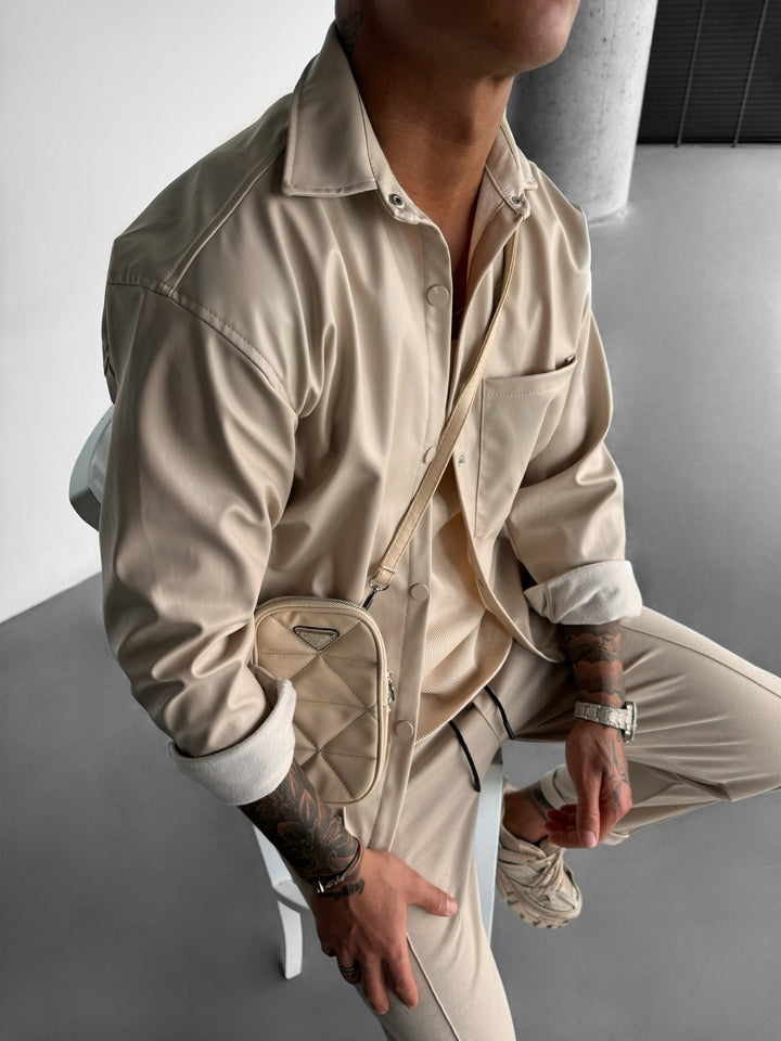 Oversize Leather Optik Shirt - Cremé
