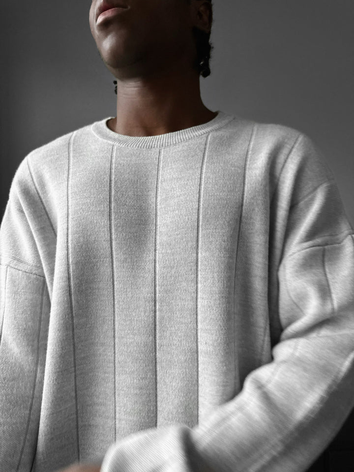 Oversize Lines Knit Sweatshirt - Light Grey