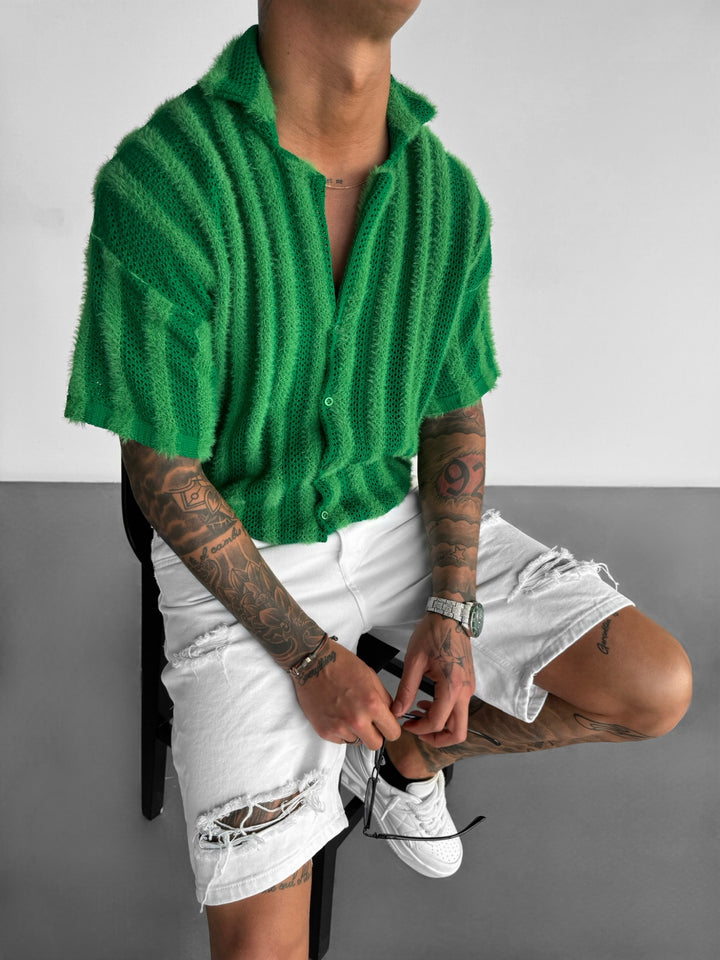 Oversize Hairy Lines Knit Shirt - Green