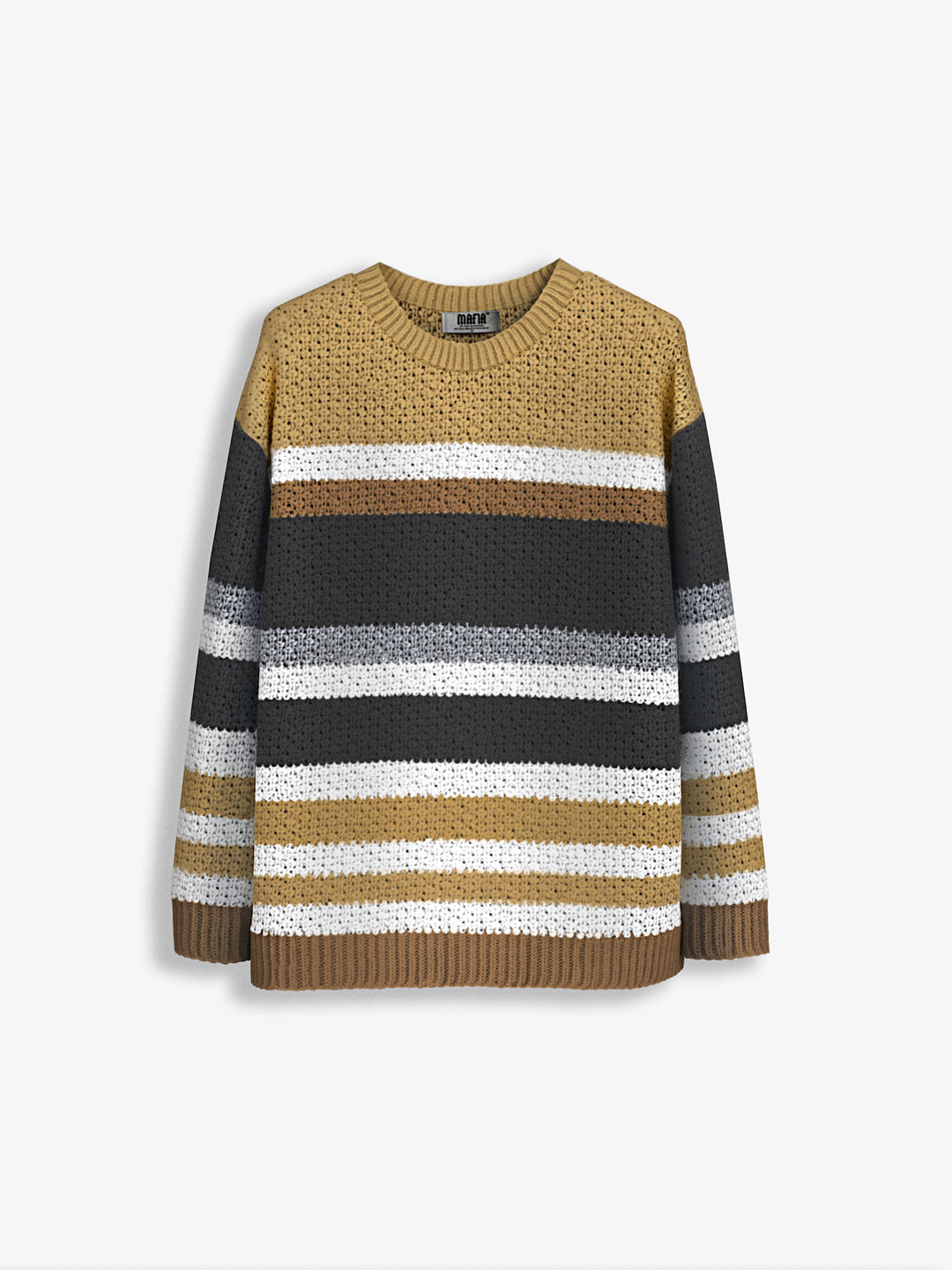 Oversize Striped Knit Sweater - Mustard