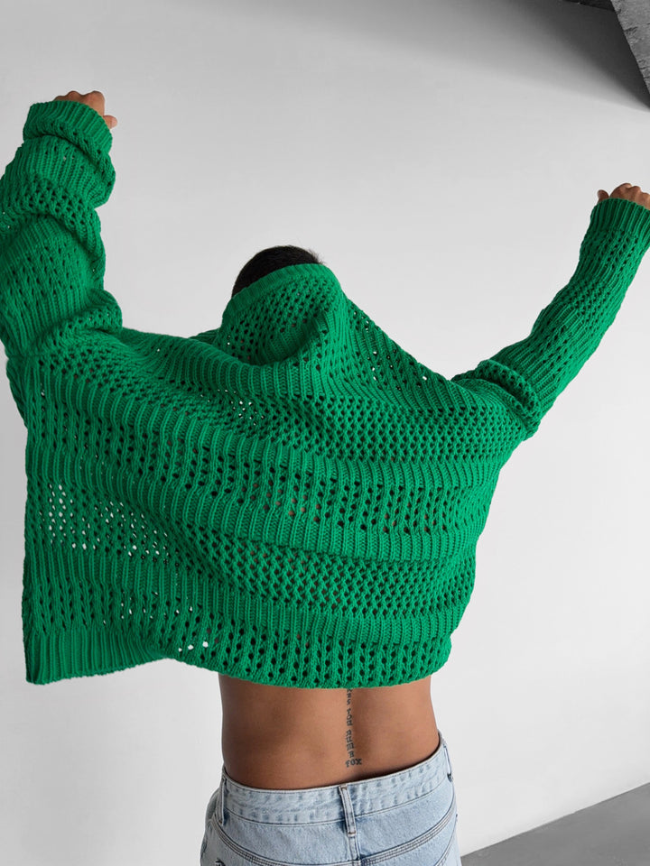 Oversize Holey Knit Sweater - Forest Green