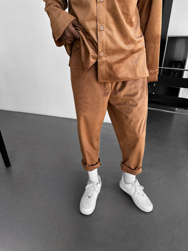 Loose Fit Velvet Trousers - Camel