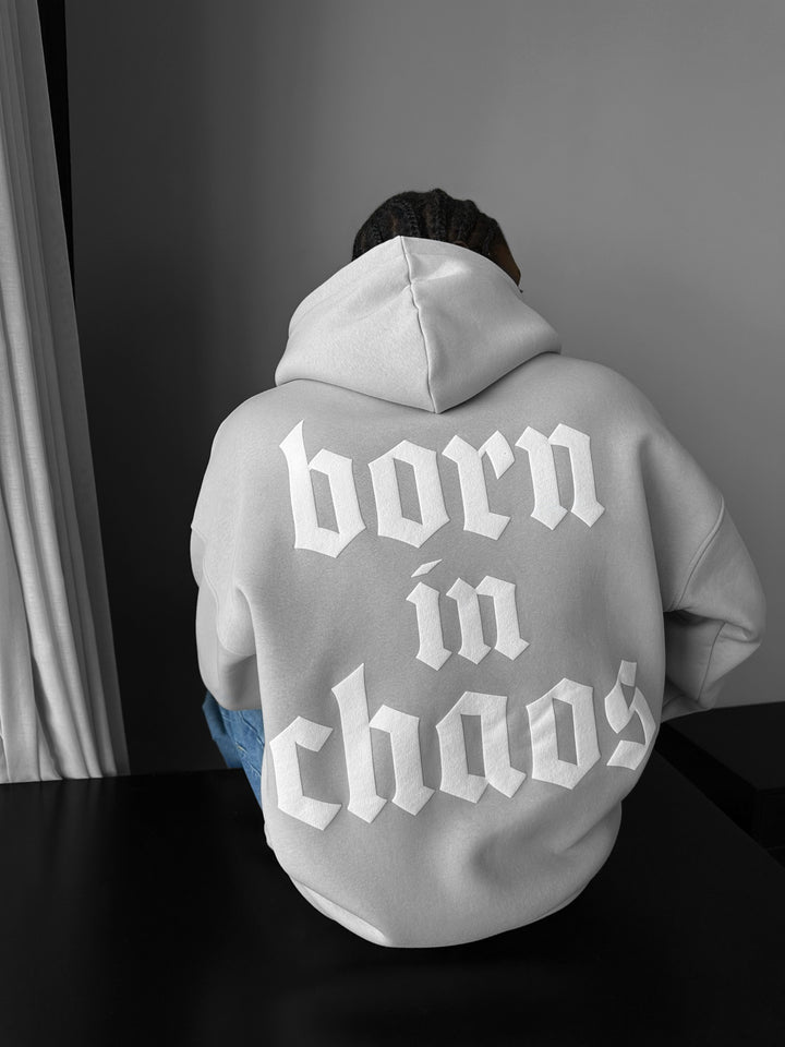 Oversize “Born in Chaos” Hoodie - Grey