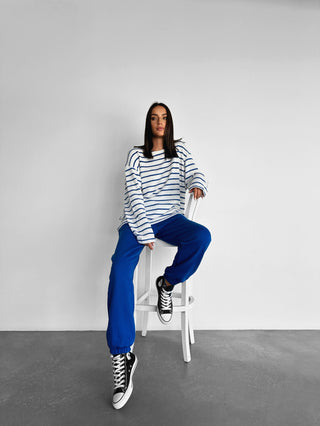 Oversize Strip Knit Sweater - Blue