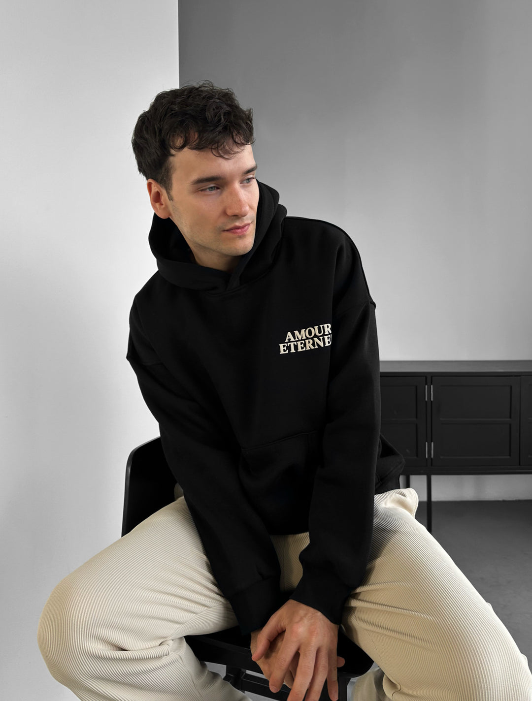 Oversize Amour Éternel Hoodie - Black