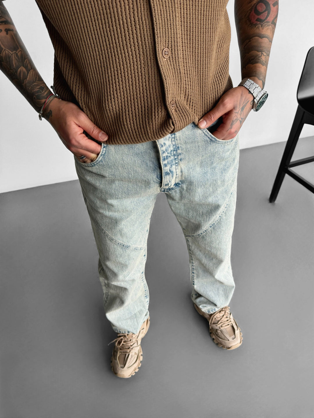 Baggy Detail Jeans - Mustard