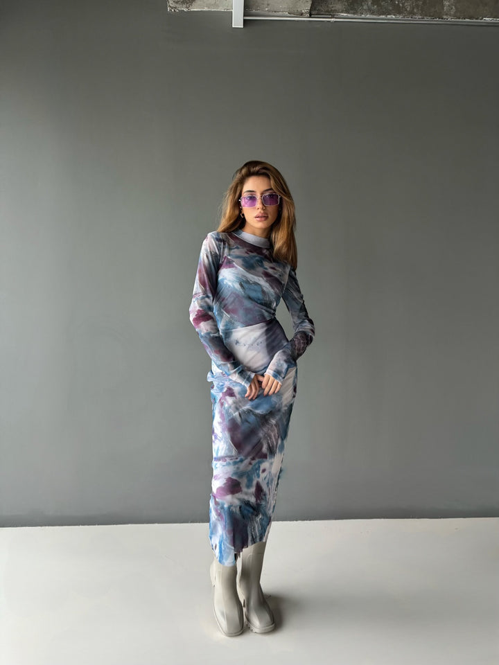 Transparent Pattern Maxi Dress - Light Blue