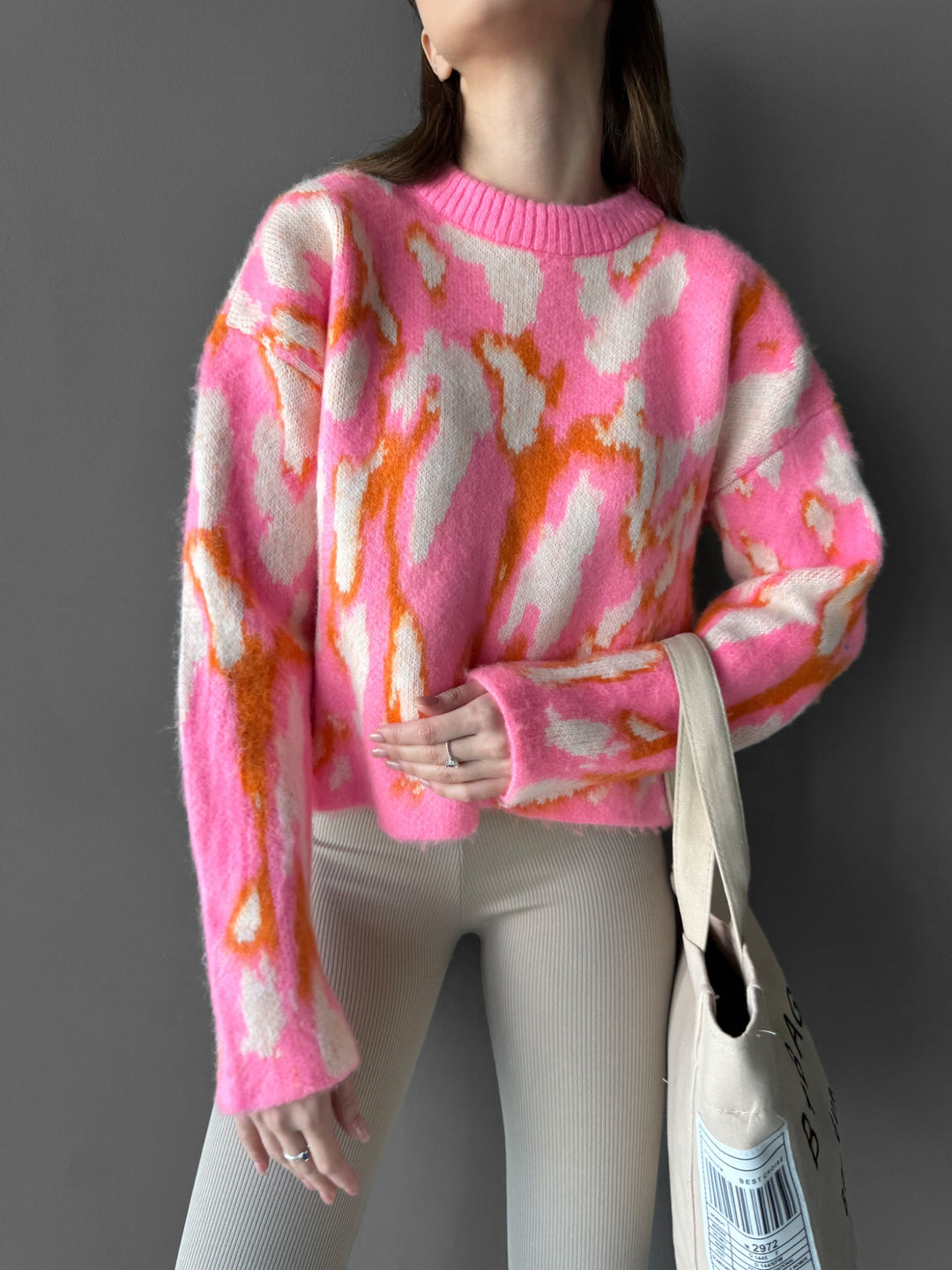 Textured Pullover -Neon Pink