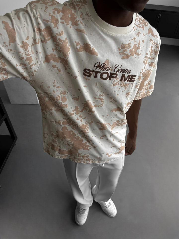 Oversize 'Stop Me' T-Shirt - Antique White