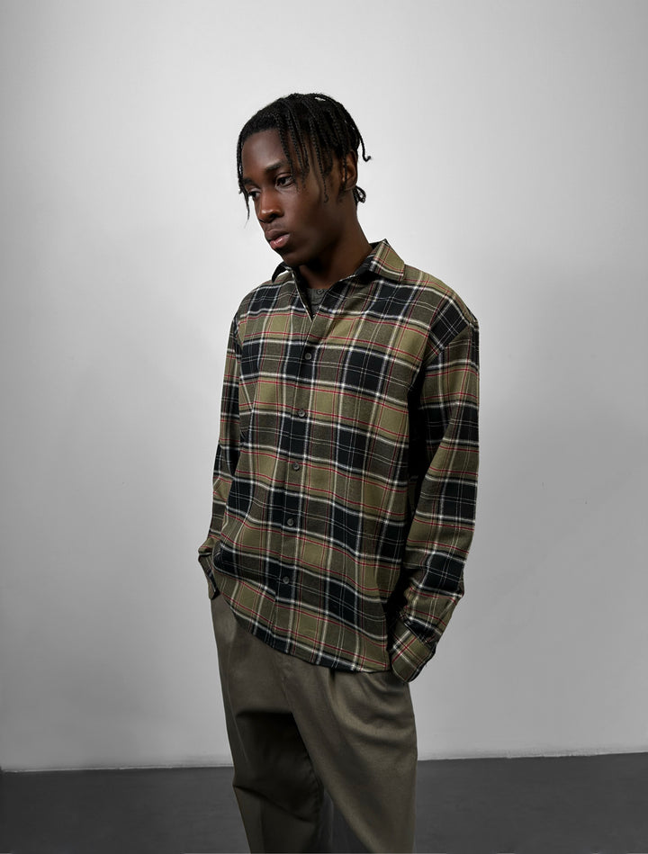 Regular Fit Wide Check Shirt - Khaki