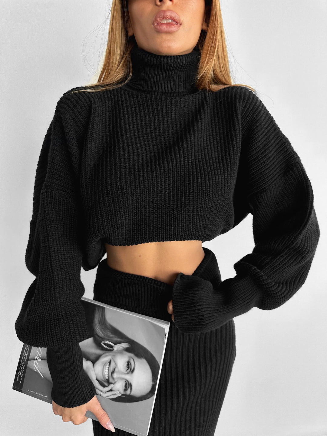 Knit Collar Pullover - Black
