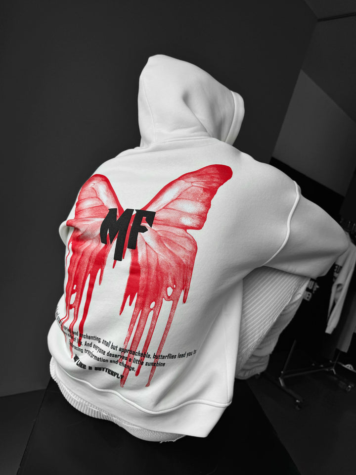 Oversize 'Like a Butterfly' Hoodie - White