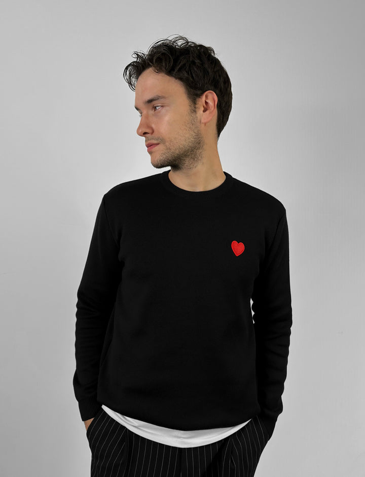 Regular Fit Heart Detail Thin Sweater - Black