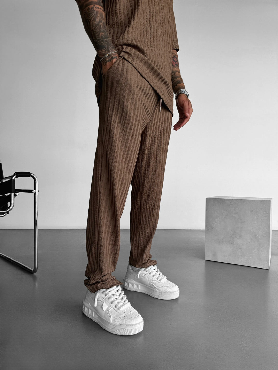 Loose Fit Structured Trousers - Cappucino
