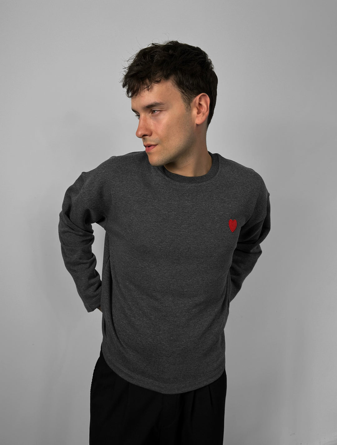 Oversize Heart Detailed Sweatshirt - Anthracite Melange