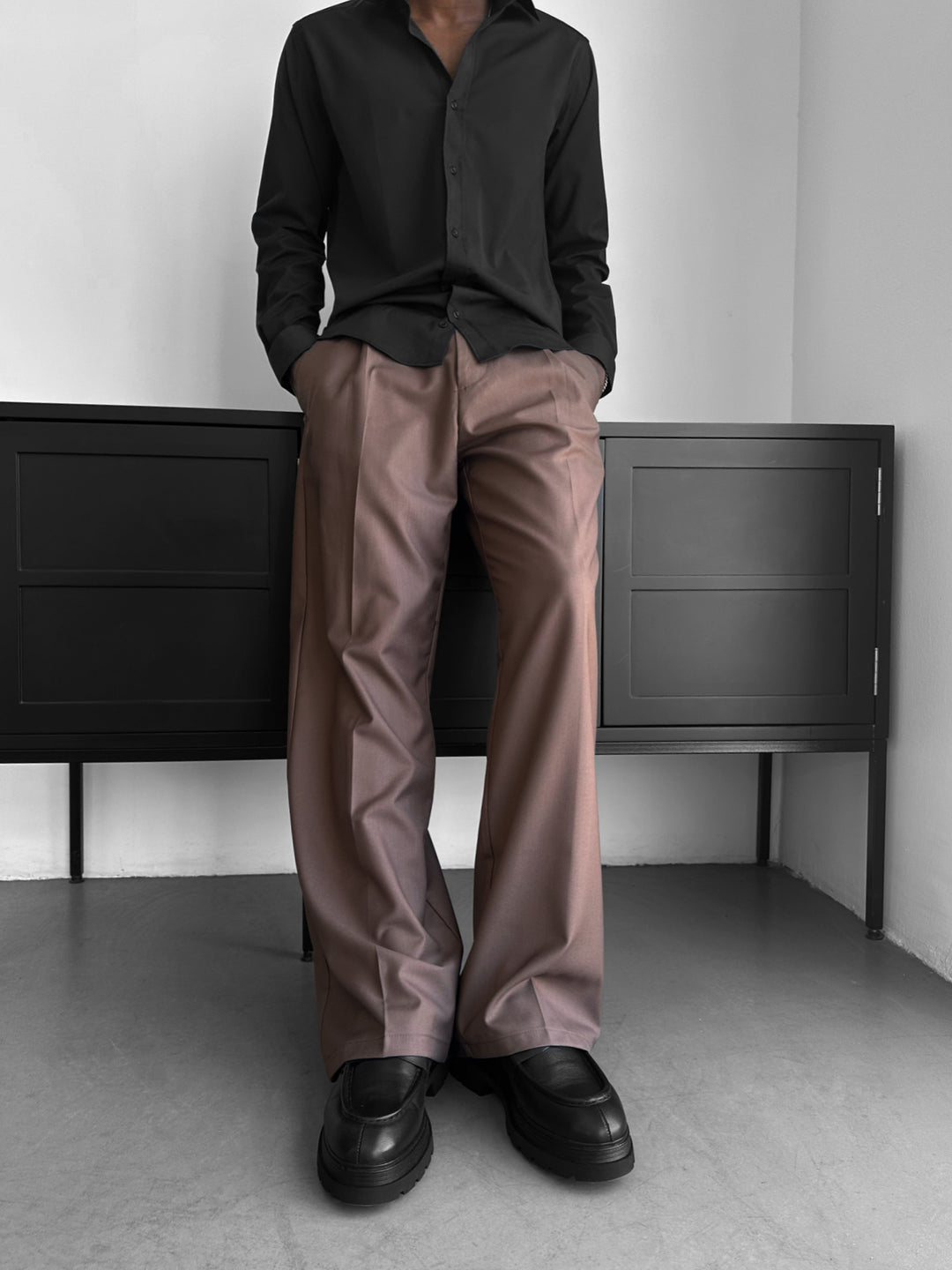 Loose Fit Cotton Trousers - Brown