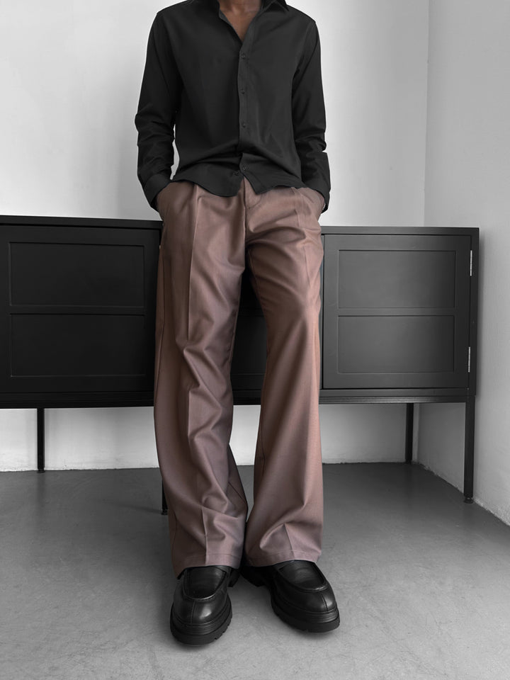 Loose Fit Cotton Trousers - Brown
