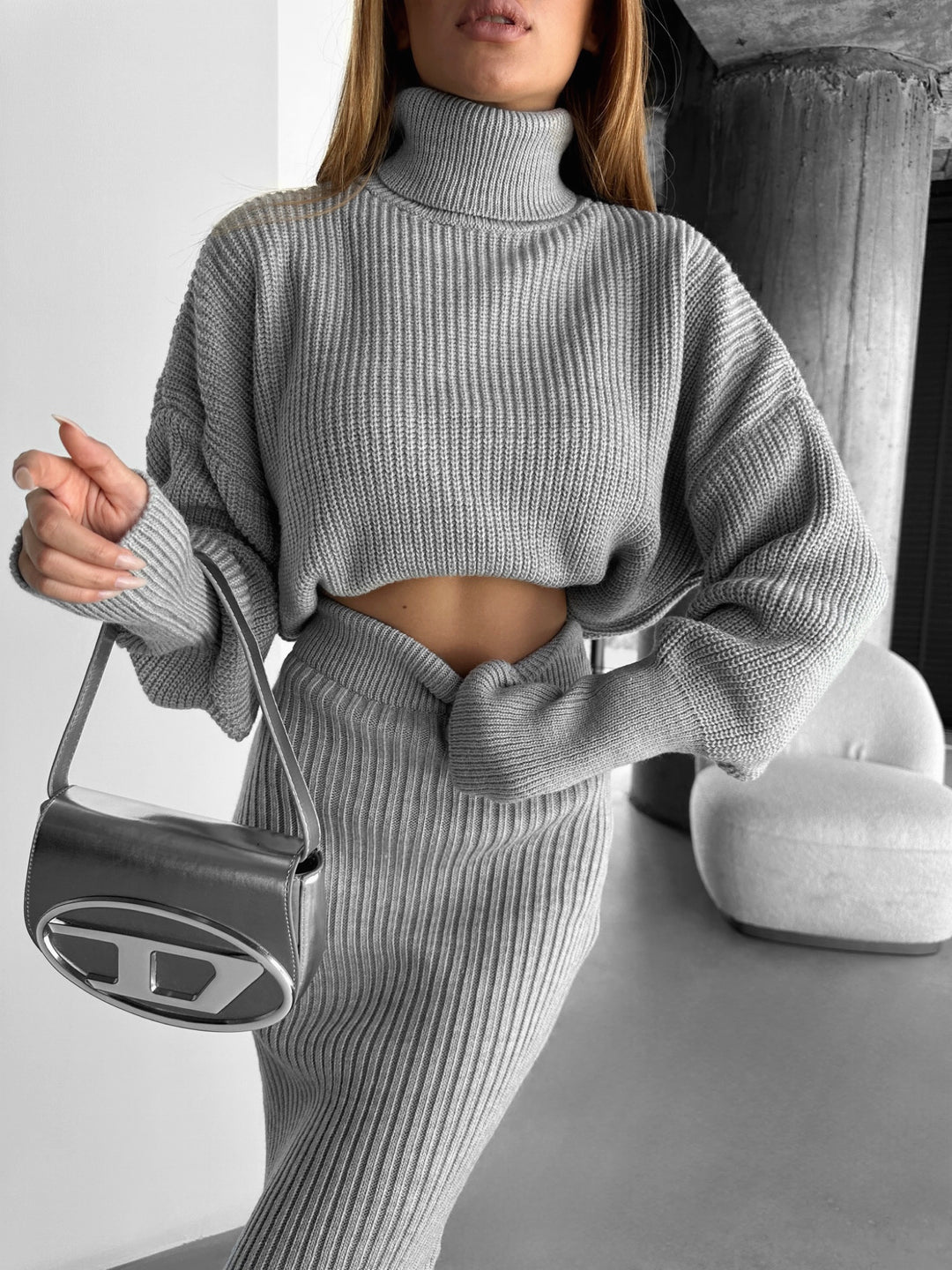 Knit Collar Pullover - Grey
