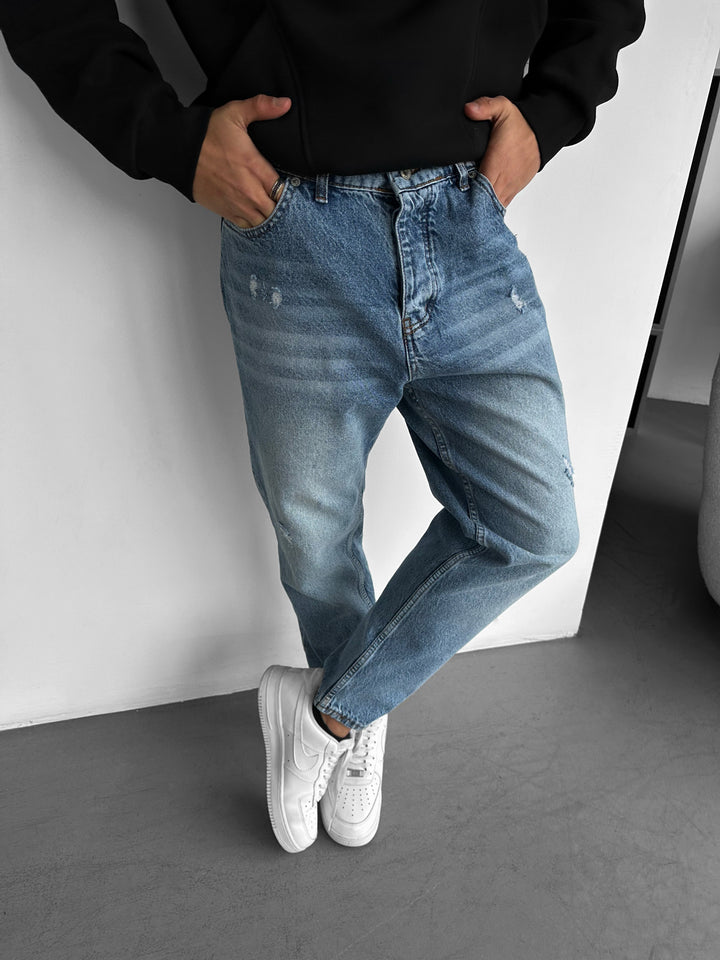 Boyfriend Washed Torn Jeans - Light Blue