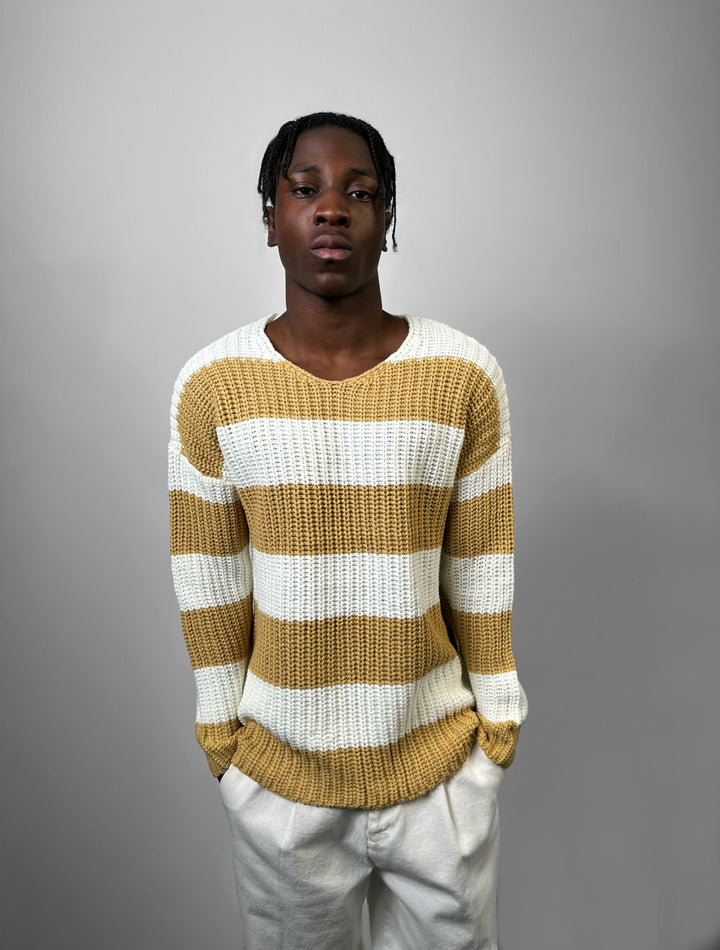 Regular Fit Wide Stripe Sweater - Camel