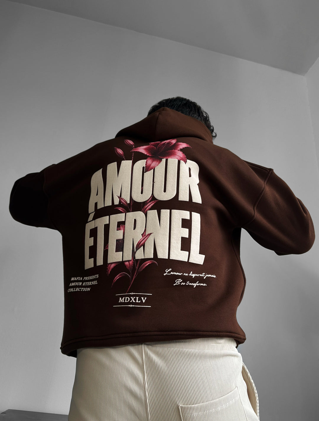 Oversize Amour Éternel Hoodie - Brown