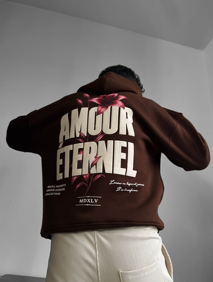 Oversize Amour Éternel Hoodie - Brown