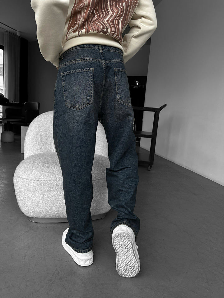 Relax Baggy Front Line Fit Jeans - Dark Blue
