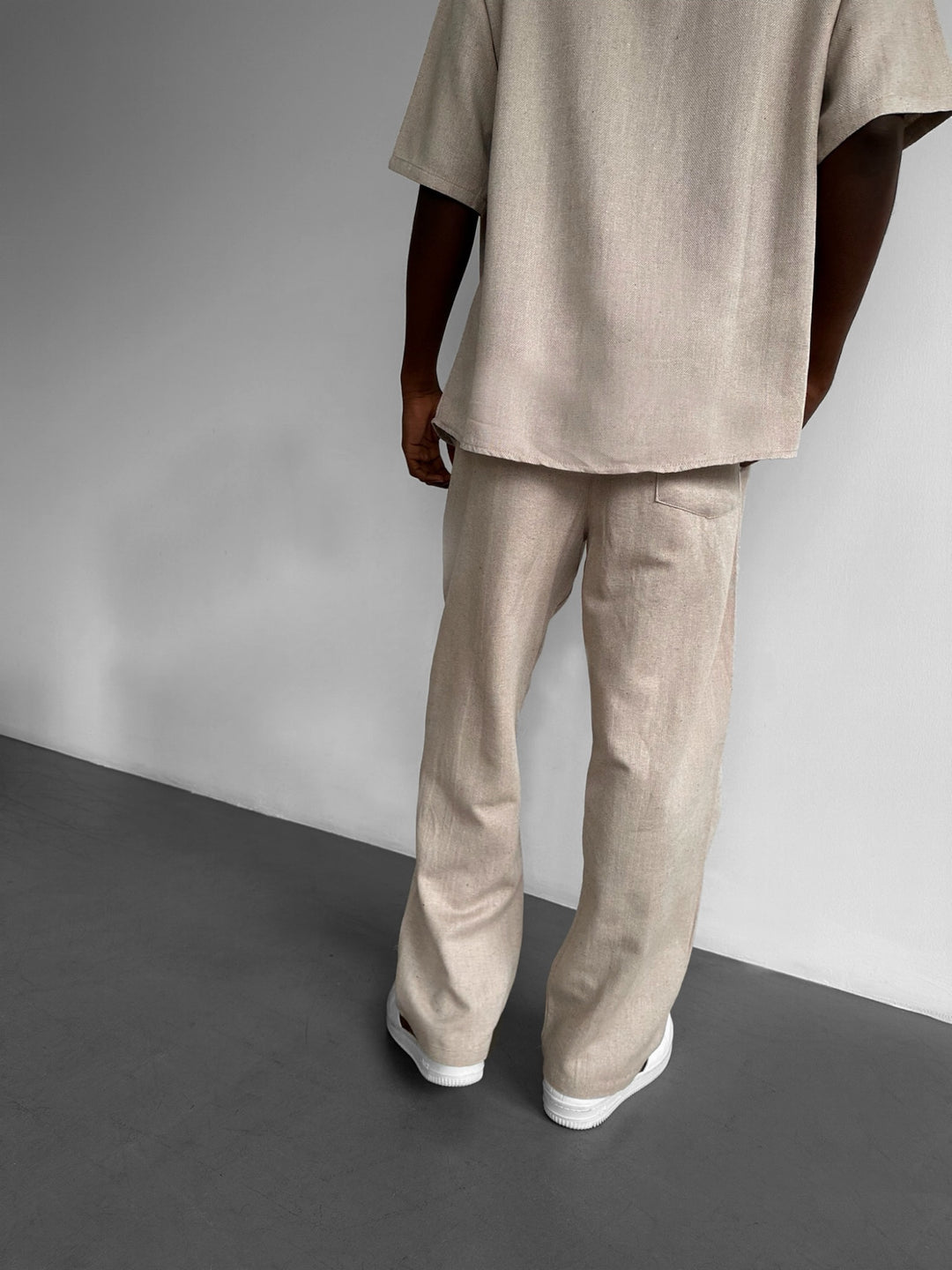Loose Fit Linen Trousers - Stone