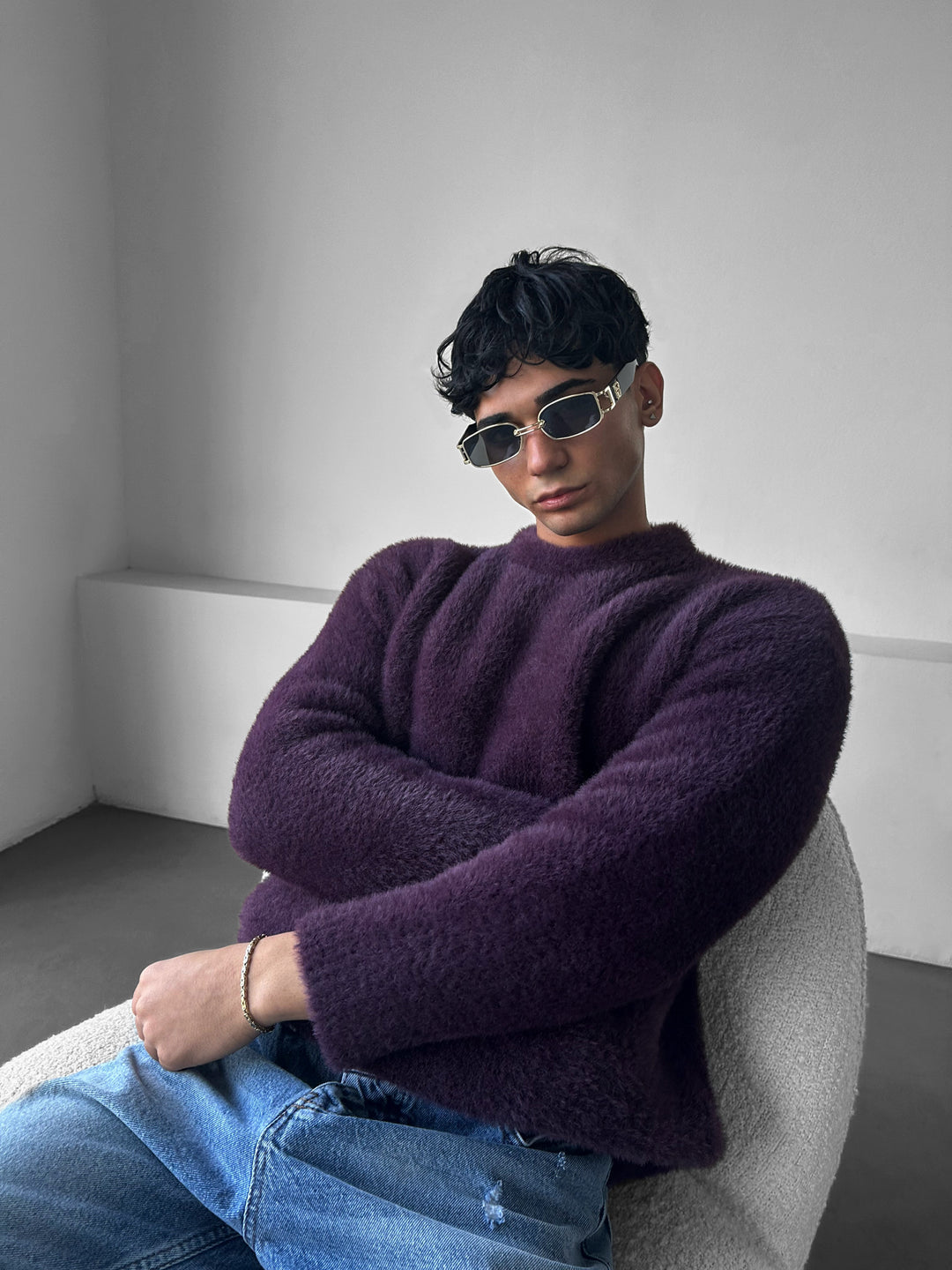 Oversize Hairy Rope Sweater - Plum