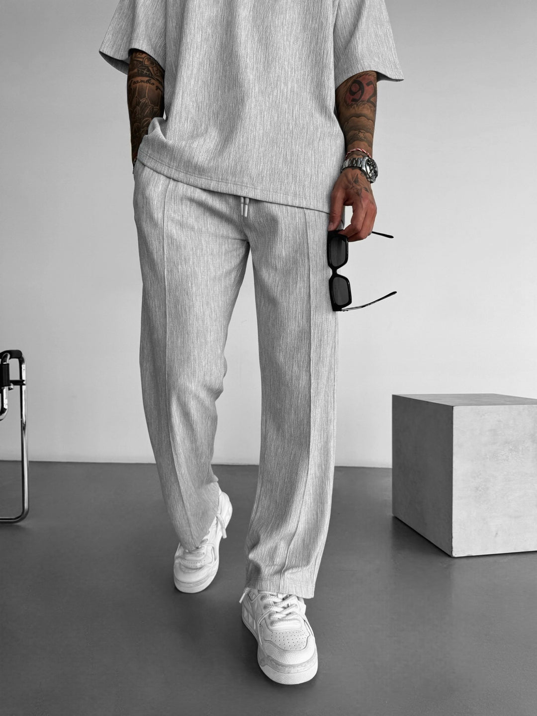 Plissee Textured Trousers - Grey