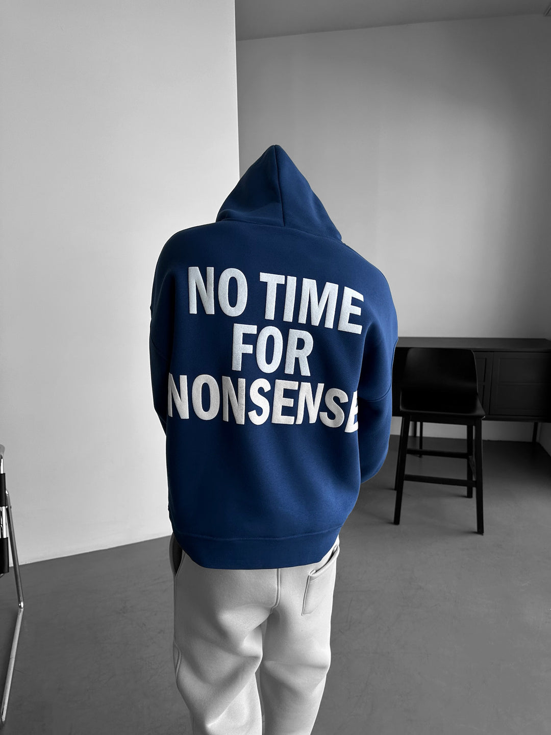 Oversize “No Time for Nonsense” Hoodie - Navy Peony