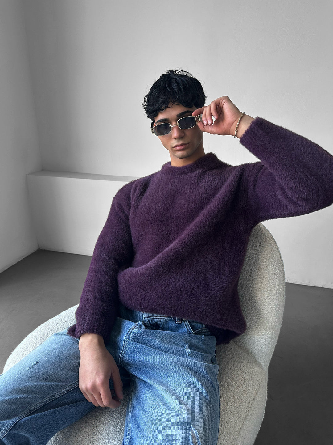 Oversize Hairy Rope Sweater - Plum