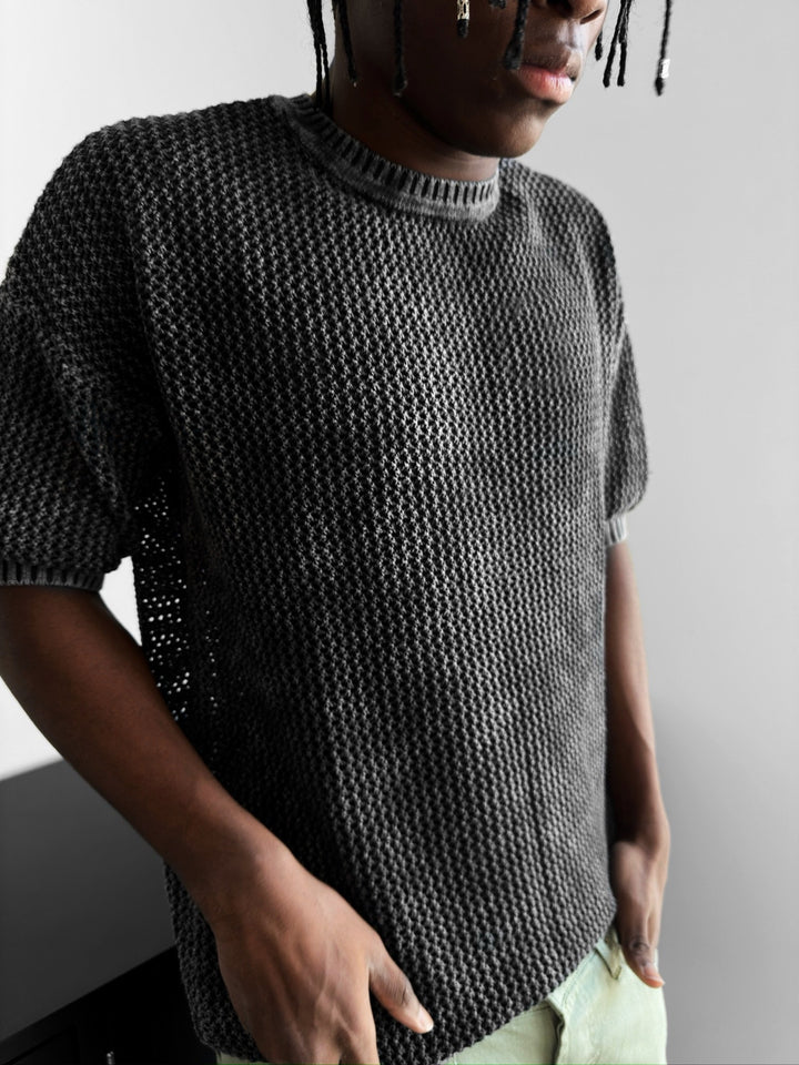 Regular Fit Knit Grid T-shirt - Stormy Weather