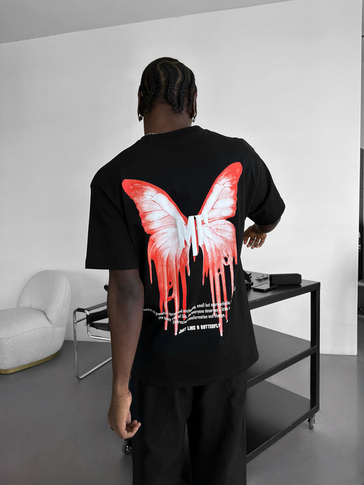 Oversize 'Like a Butterfly' T-Shirt - Black