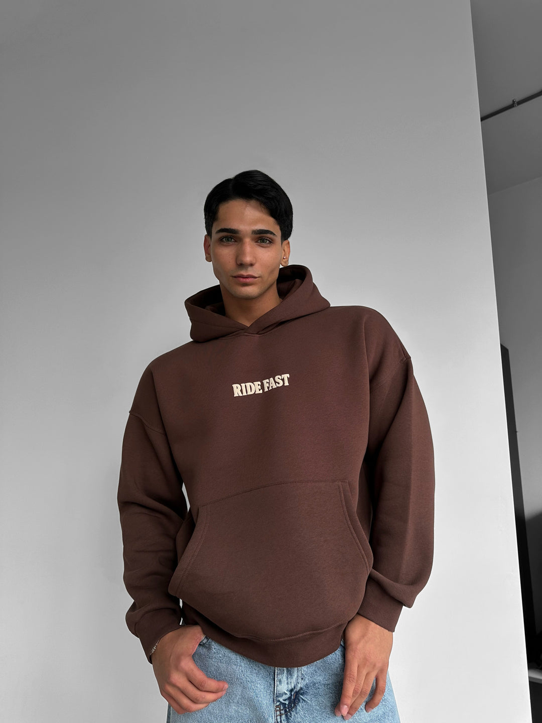 Oversize Ride Fast Hoodie - Brown