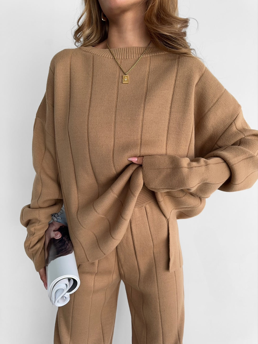 Knit Textured Sweater - Brown