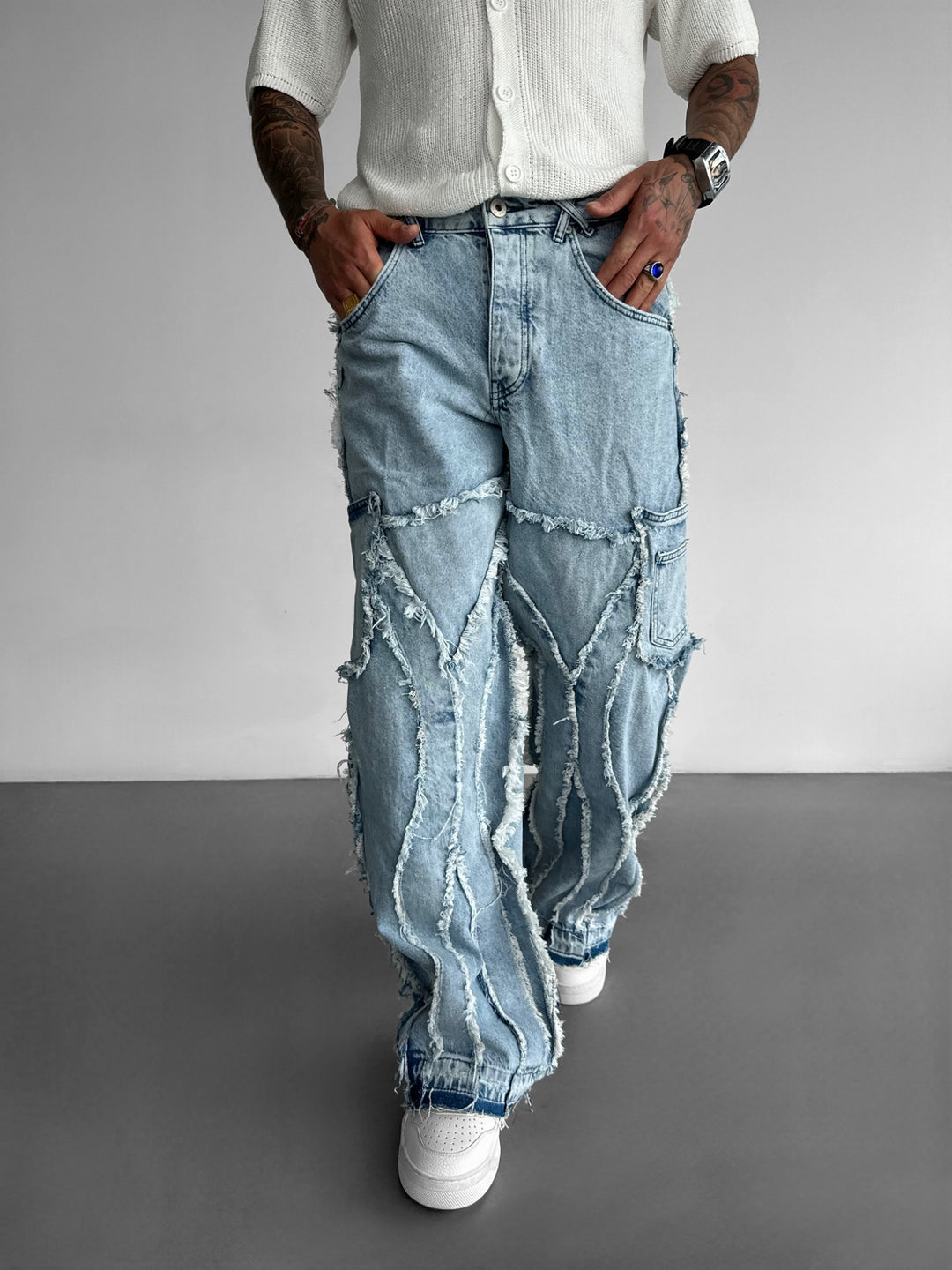 Baggy Shredded Stil Jeans - Blue